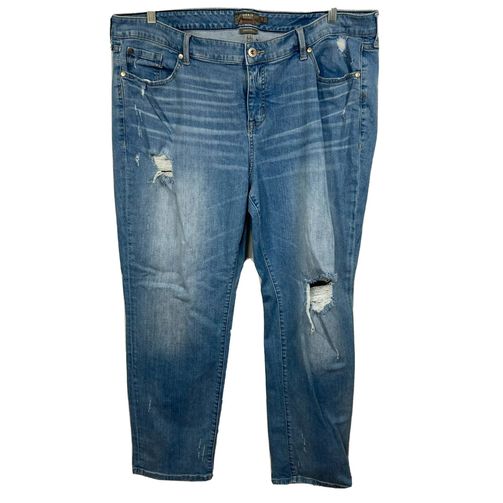 Torrid Jeans Womens Sz 22 Blue Boyfriend Straight Leg Stretch Ripped Distressed‎